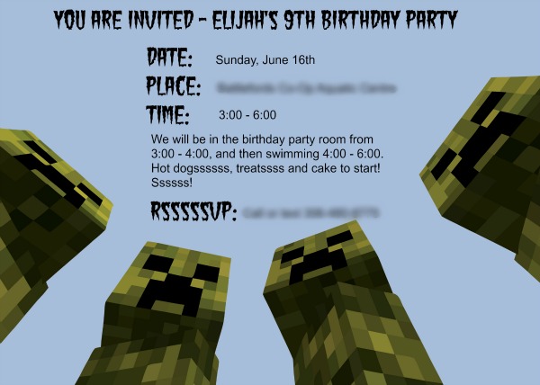 Minecraft printable invitations