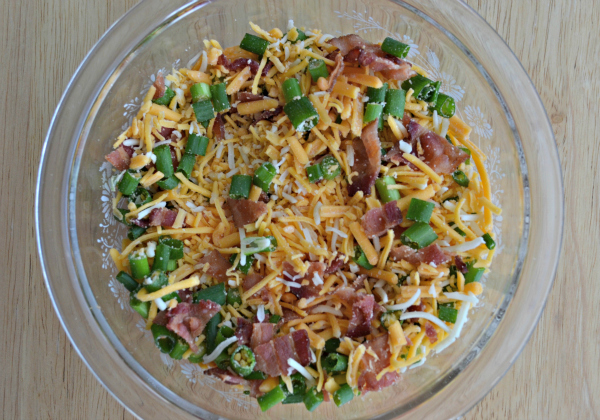 Step 6: Combine the bacon, cheese and green onion